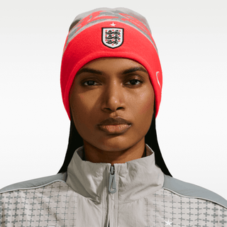 ENGLAND X PALACE X NIKE "X2" UNCUFFED BEANIE - PEWTER GREY / BRIGHT CRIMSON