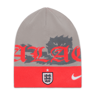 ENGLAND X PALACE X NIKE "X2" UNCUFFED BEANIE - PEWTER GREY / BRIGHT CRIMSON