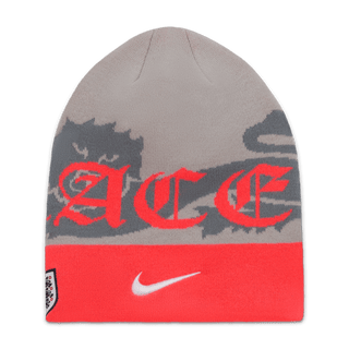 ENGLAND X PALACE X NIKE "X2" UNCUFFED BEANIE - PEWTER GREY / BRIGHT CRIMSON