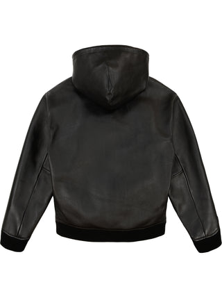 SCRIPT NAPPA LEATHER HOODIE - BLACK