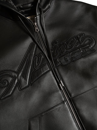 SCRIPT NAPPA LEATHER HOODIE - BLACK