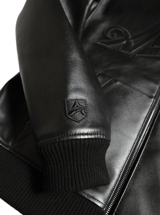 SCRIPT NAPPA LEATHER HOODIE - BLACK