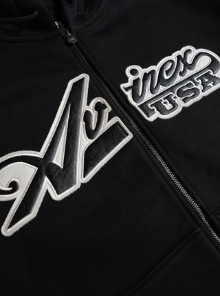 SCRIPT NAPPA LEATHER HOODIE - BLACK