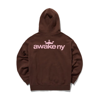 CROWN LOGO FULL-ZIP HOODIE - BROWN