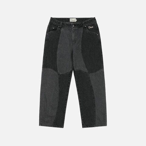 BLOCKED RELAXED DENIM PANTS - BLACK