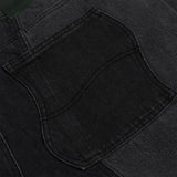 BLOCKED RELAXED DENIM PANTS - BLACK