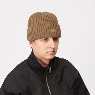 CURSIVE RIB BEANIE - COFFEE