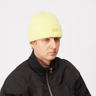 CURSIVE RIB BEANIE - NEON YELLOW