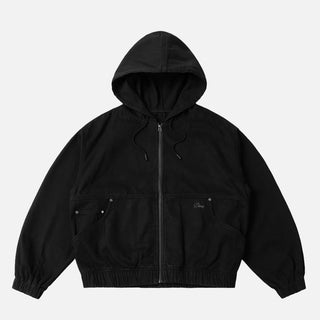 HOODED DENIM JACKET - BLACK
