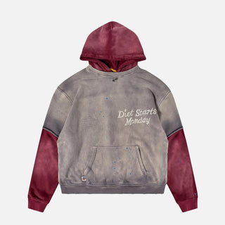 DSM DOUBLE LAYER HOODIE - WASHED BLACK / MAROON