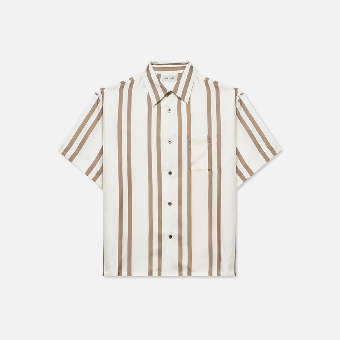 SILK SS BUTTON UP - BARK / SALT STRIPE