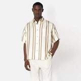 SILK SS BUTTON UP - BARK / SALT STRIPE