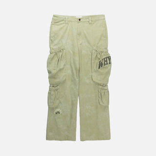 TWILL CARGO WIDE LEG PANTS - GREEN