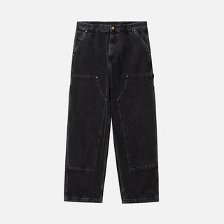 NASH DOUBLE KNEE PANT - BLACK (STONE WASHED)