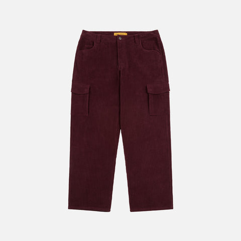 RELAXED CARGO CORD PANTS - BURGUNDY