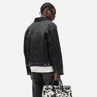 COLLARED DENIM JACKET - AGED BLACK
