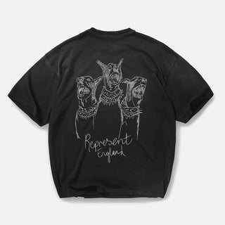 HAND DRAWN THOROUGHBRED DOGS T-SHIRT - AGED BLACK
