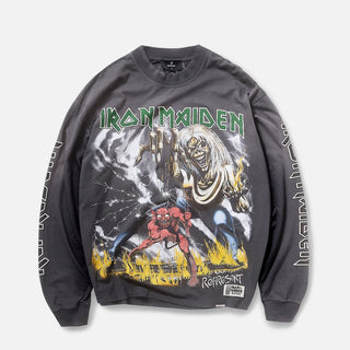 IRON MAIDEN X REPRESENT NUMBER OF THE BEAST L/S - SUNFADE GREY