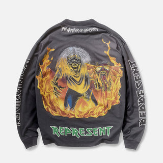IRON MAIDEN X REPRESENT NUMBER OF THE BEAST L/S - SUNFADE GREY