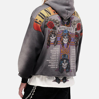 GUNS N` ROSES TOUR HOODIE - STAINED BLACK