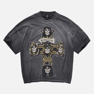 GUNS N` ROSES CROSS T-SHIRT - STAINED BLACK