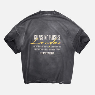 GUNS N` ROSES CROSS T-SHIRT - STAINED BLACK