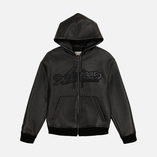 SCRIPT NAPPA LEATHER HOODIE - BLACK