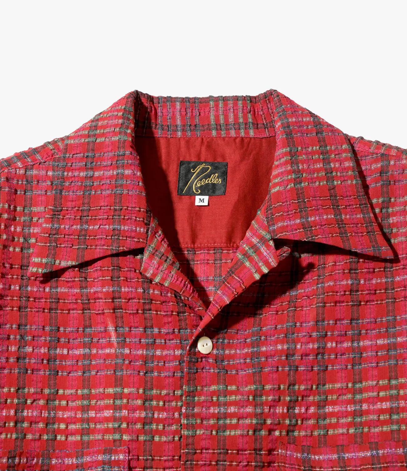 S/S ONE-UP SHIRT - PE/R CHIFFON SUCKER PLAID - RED