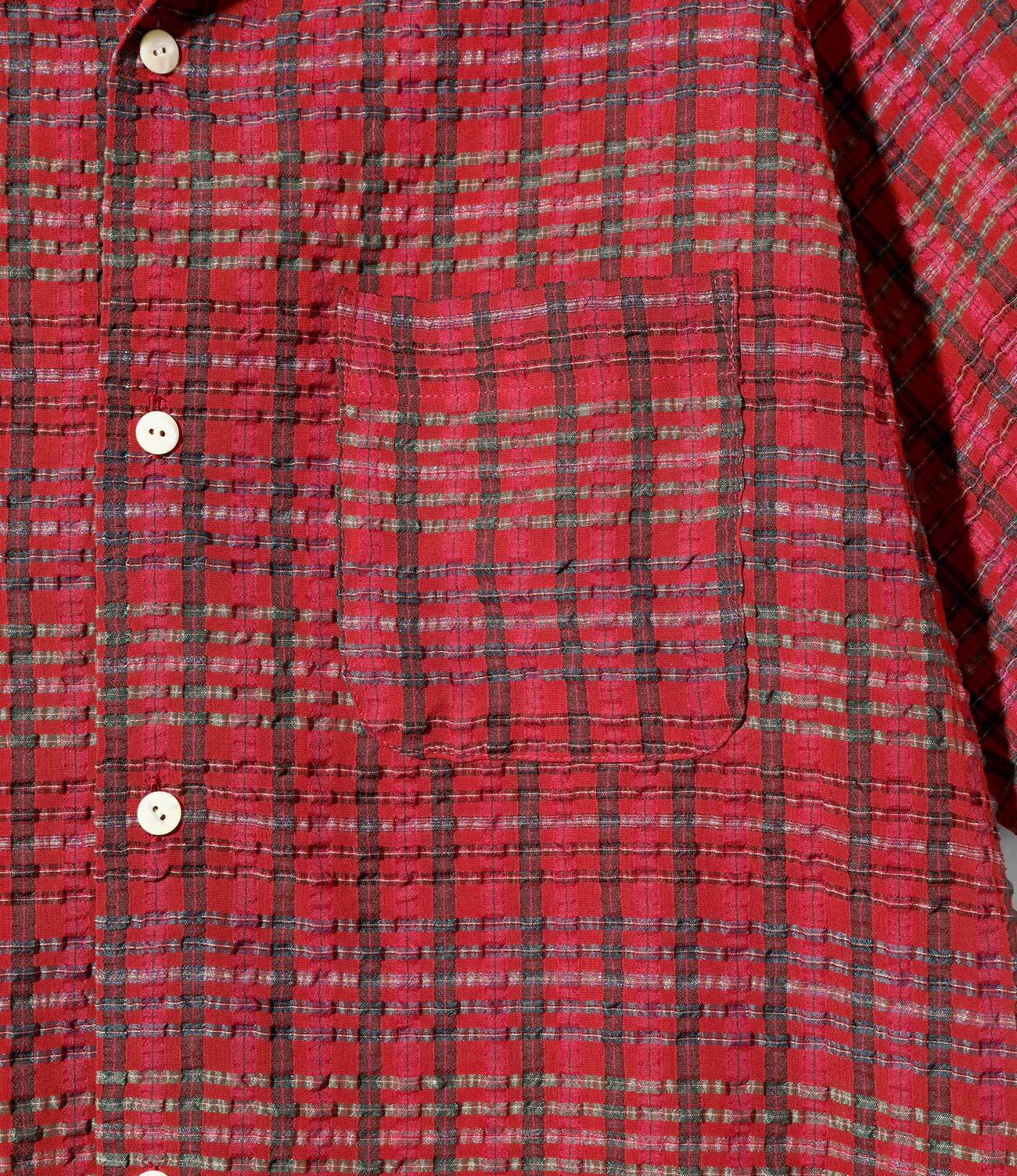 S/S ONE-UP SHIRT - PE/R CHIFFON SUCKER PLAID - RED