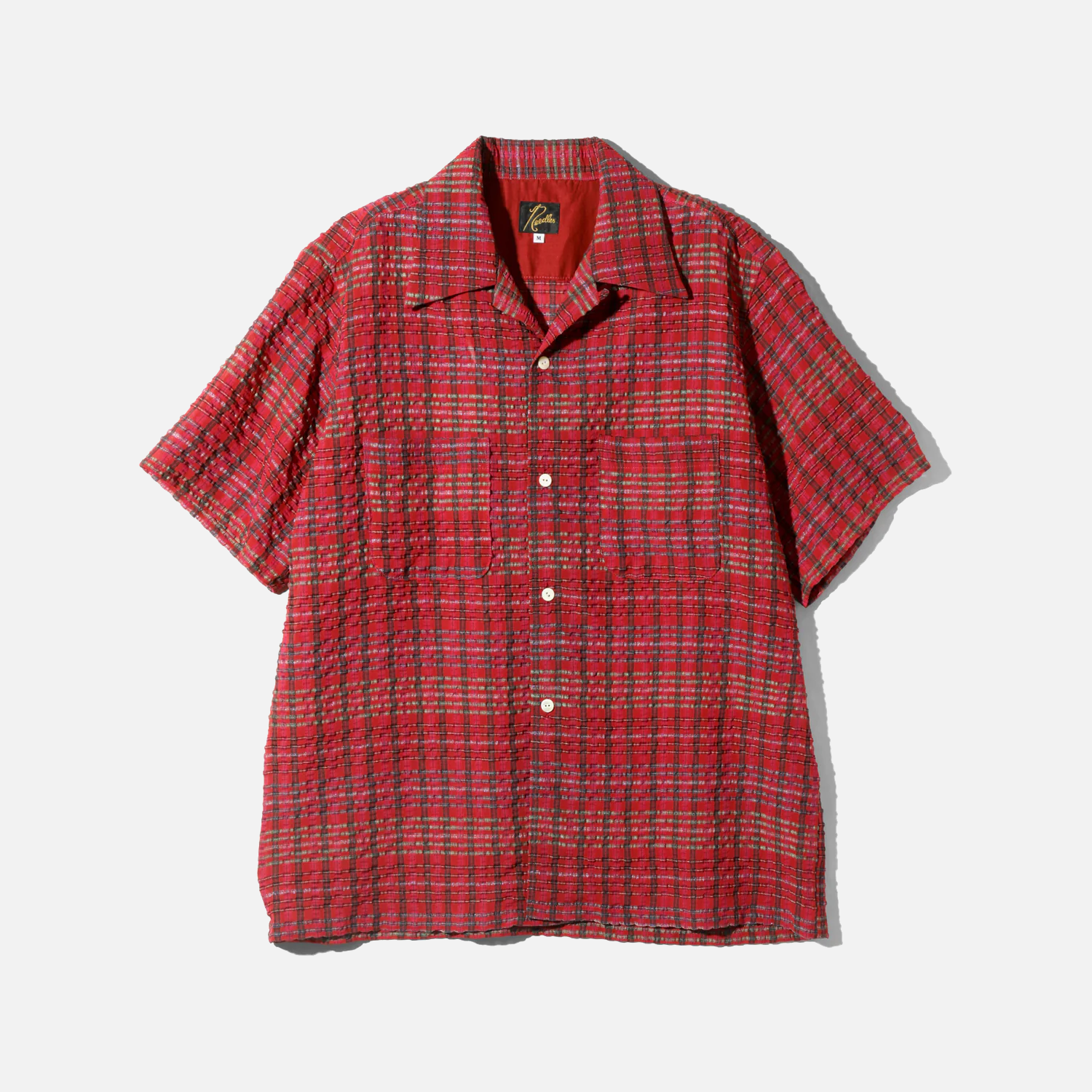 S/S ONE-UP SHIRT - PE/R CHIFFON SUCKER PLAID - RED