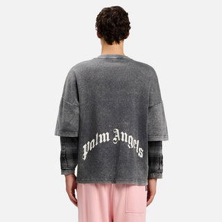 SKULL DOUBLE LAYER L/S TEE - BLACK / OFF WHITE