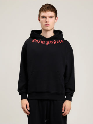 NECK LOGO REGULAR HOODIE - BLACK / RED