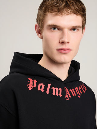 NECK LOGO REGULAR HOODIE - BLACK / RED