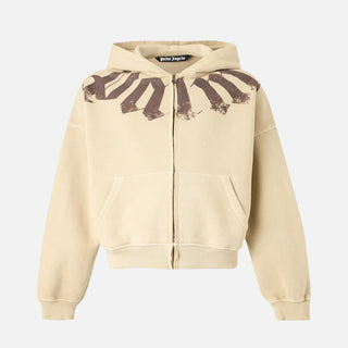 BIG NECK LOGO ZIP LOOSE HOODIE - BEIGE BROWN