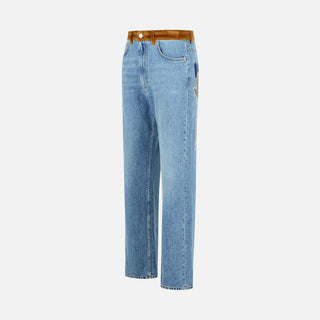 WIDE LEG DENIM W/ PATCH - DEEP BLUE