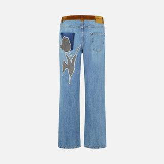 WIDE LEG DENIM W/ PATCH - DEEP BLUE