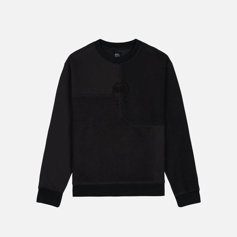 PANELED LONG SLEEVE CREWNECK - BLACK