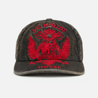 ST. RHUDE SEAL DENIM CURVED BRIM HAT - BLACK / RED