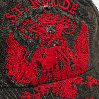 ST. RHUDE SEAL DENIM CURVED BRIM HAT - BLACK / RED