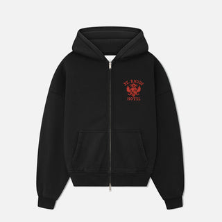 ST. RHUDE SEAL ZIP-UP HOODIE - VINTAGE BLACK / RED