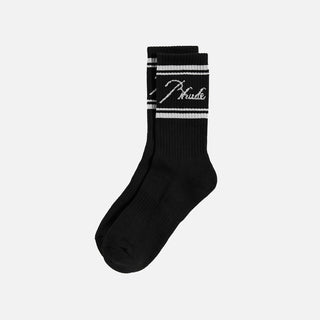 RHUDE SCRIPT LOGO SOCK - BLACK / LIGHT BLUE