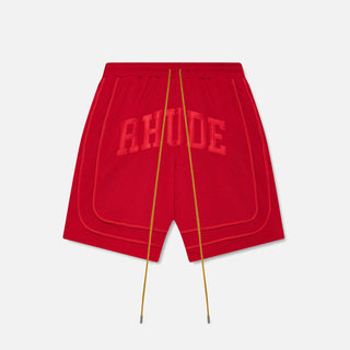 BAGGY MESH COLLEGIATE LOGO SHORTS - RED