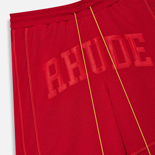 BAGGY MESH COLLEGIATE LOGO SHORTS - RED