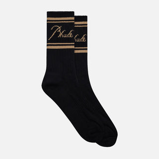 RHUDE SCRIPT LOGO SOCK - BLACK / GOLD
