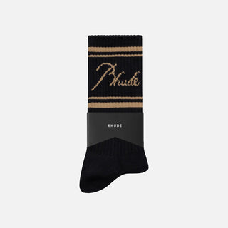 RHUDE SCRIPT LOGO SOCK - BLACK / GOLD