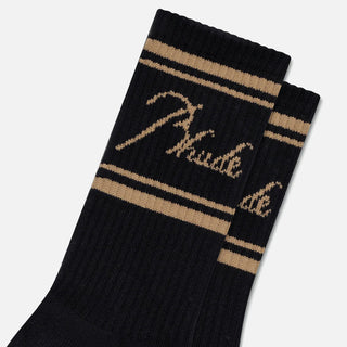 RHUDE SCRIPT LOGO SOCK - BLACK / GOLD