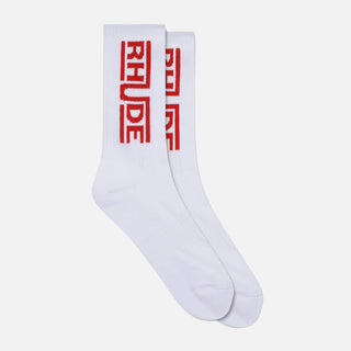 RHUDE CHAMPIONS LOGO SOCK - WHITE / RED