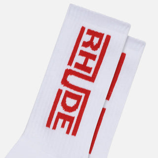 RHUDE CHAMPIONS LOGO SOCK - WHITE / RED