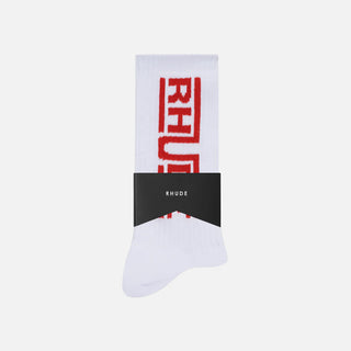 RHUDE CHAMPIONS LOGO SOCK - WHITE / RED