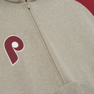 PHILLIES RAGLAN HALF ZIP SPORT HOODIE - SEAL HEATHER / CABERNET